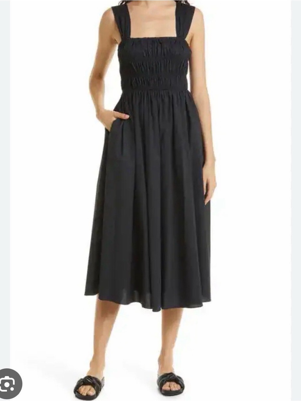 STAUD Ida smocked bodice dress midi blac